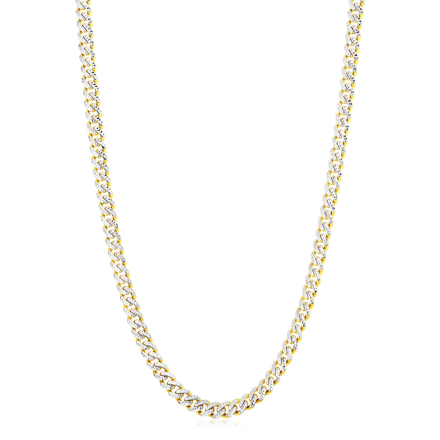 14k Yellow Gold White Pave High Polish Modern Lite Miami Cuban Chain (6.50 mm) in a sleek high-contrast midnight luxury edito